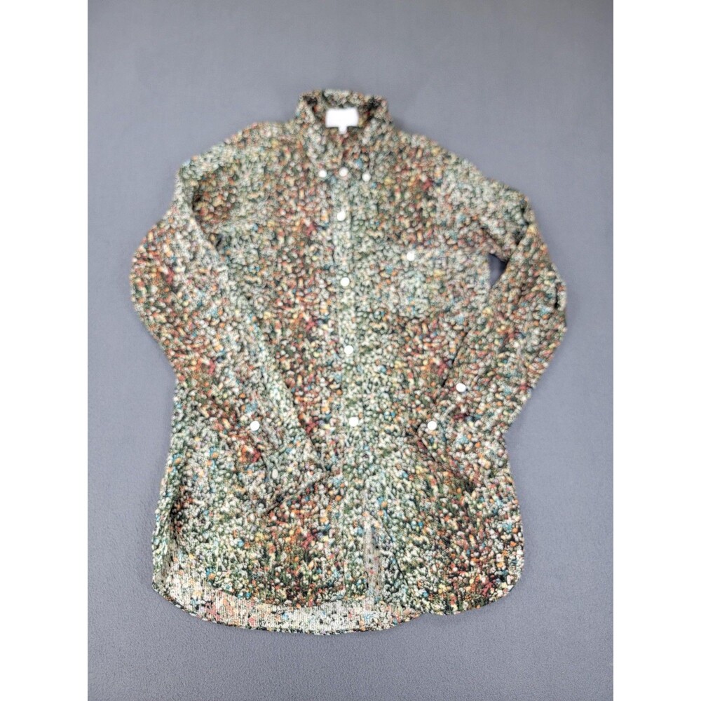Adam Lippes Shirt Womens 4 Green Floral Silk‎ Button Up Long Sleeve Blouse Artsy
